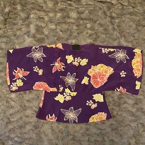 Anthropologie Anna Sui Purple Silk Floral Kimono Blouse